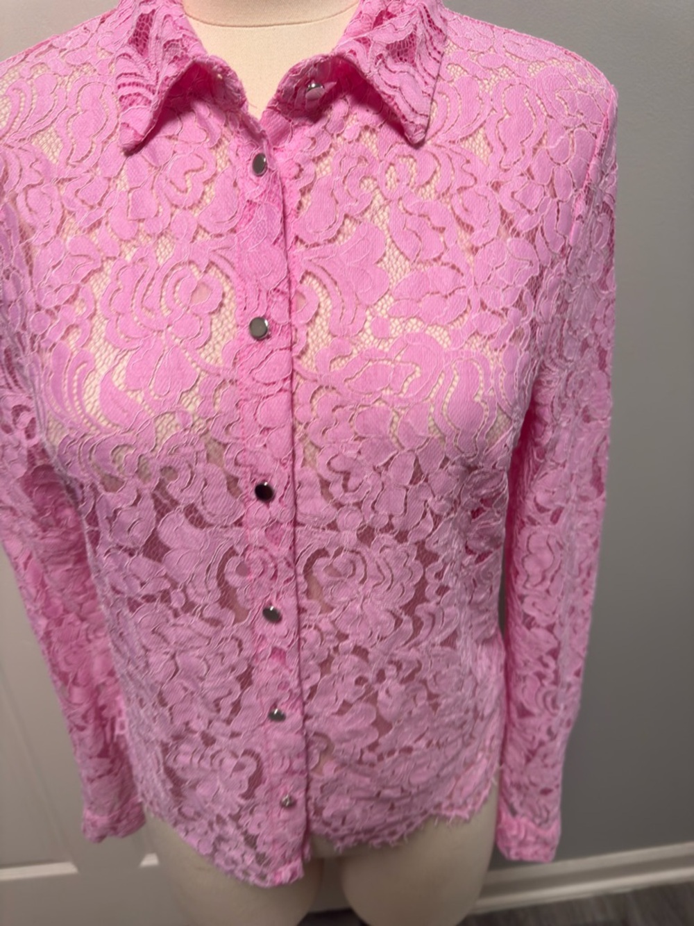 NWT- Zara Pink Eyelet Button-Up Shirt Medium - Picture 2 of 5